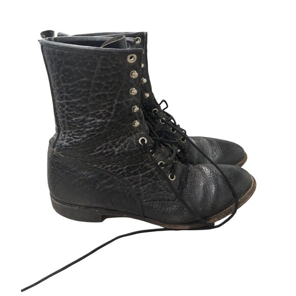 Justin Mens 522 Sz 9.5D  Black Leather Boots Bullhide Lacer Roper Packer Lace Up